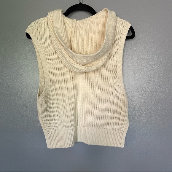 Pilcro V-Neck Hooded Sweater Vest Knit Cream sz XXS - Picture 6 of 15